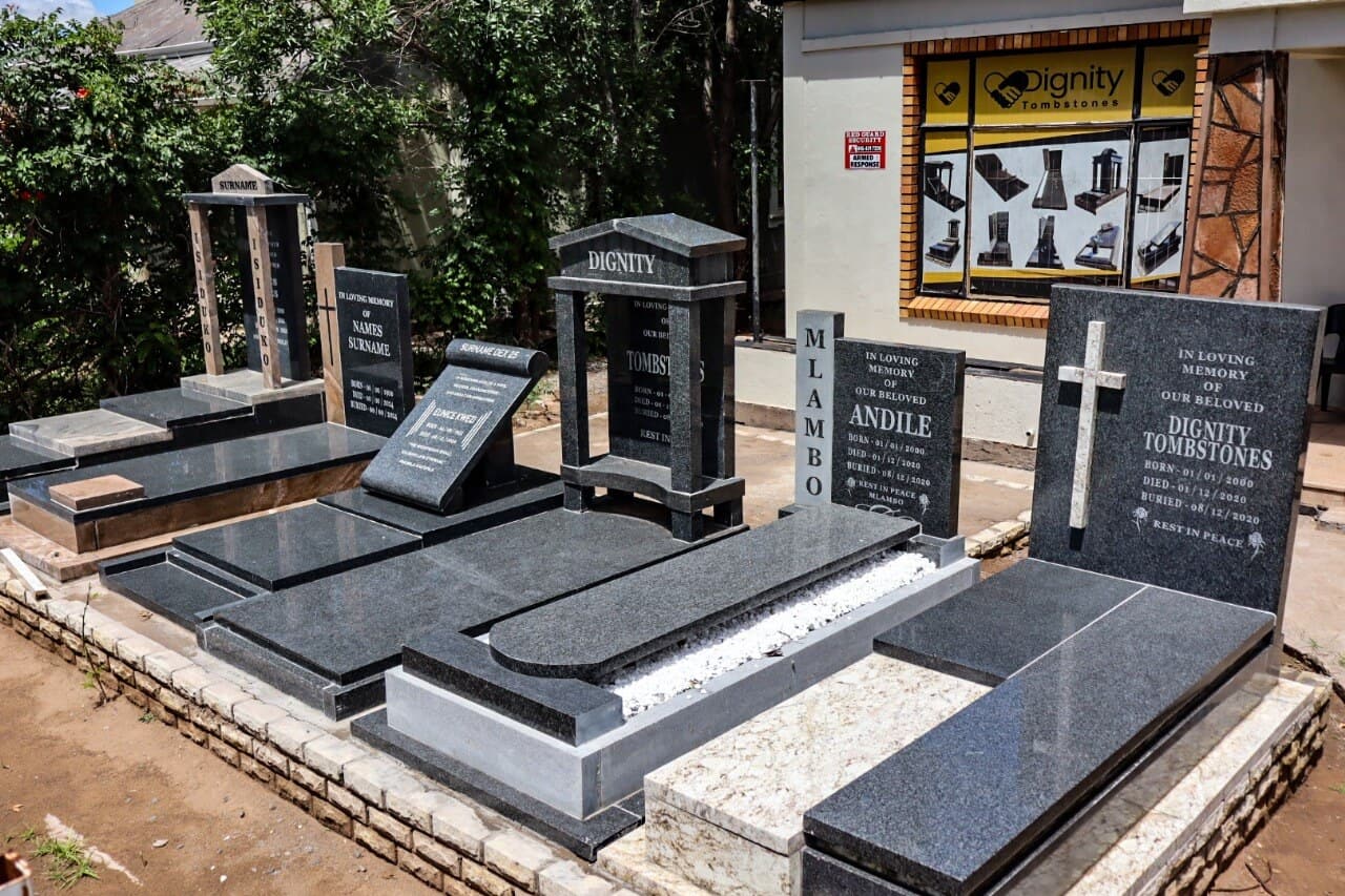 Dignity Tombstones showroom with granite tombstones on display