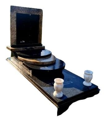 DEX 51 tombstone: curved headstone with two vases on a tiered base