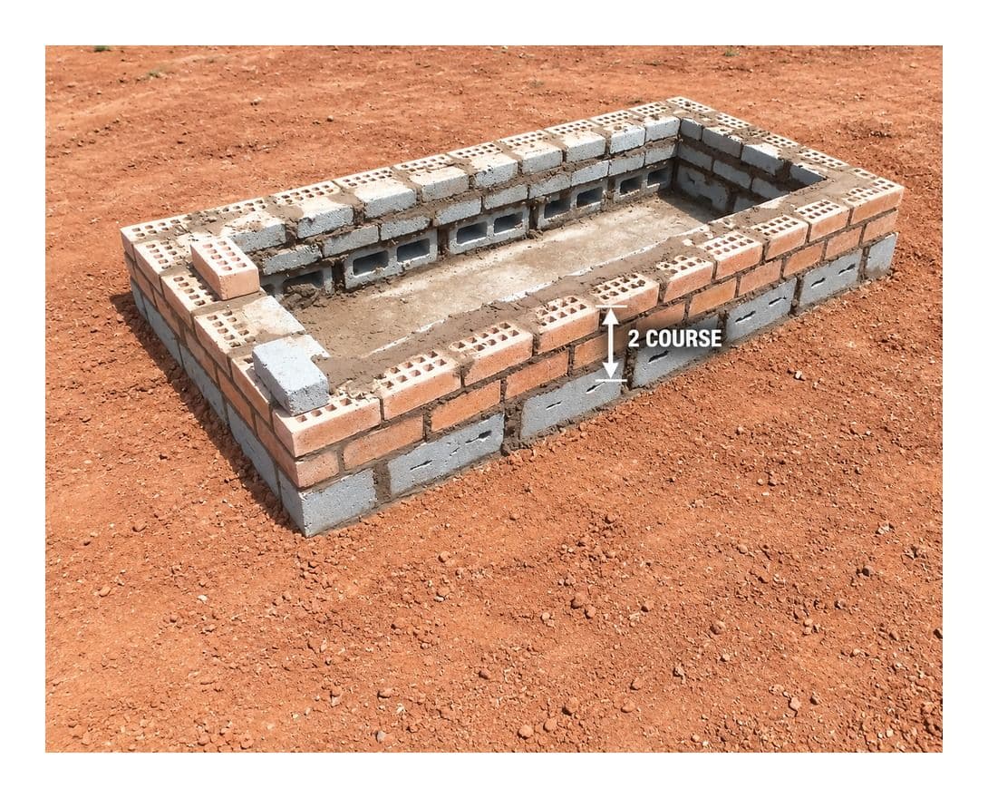 A two-course brickwork foundation laid for a tombstone